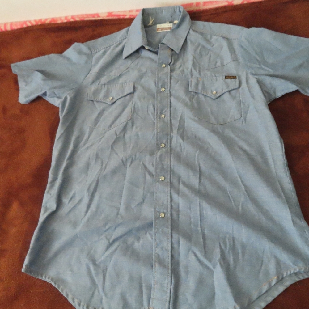 Vintage sears Roebucks denim Western wear Jean Shirt Snap Button 16-16.5 #1